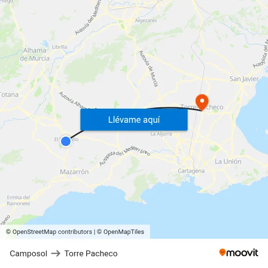 Camposol to Torre Pacheco map
