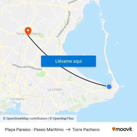 Playa Paraíso - Paseo Marítimo to Torre Pacheco map