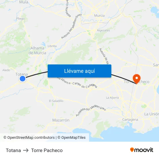 Totana to Torre Pacheco map