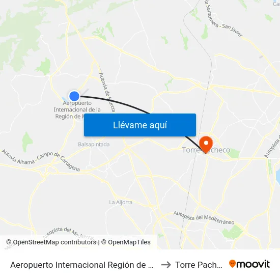 Aeropuerto Internacional Región de Murcia to Torre Pacheco map