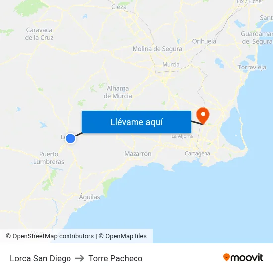 Lorca San Diego to Torre Pacheco map