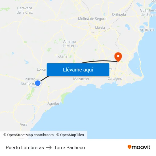 Puerto Lumbreras to Torre Pacheco map