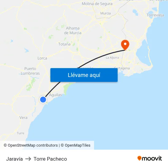 Jaravía to Torre Pacheco map