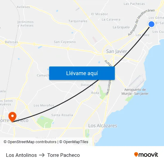 Los Antolinos to Torre Pacheco map