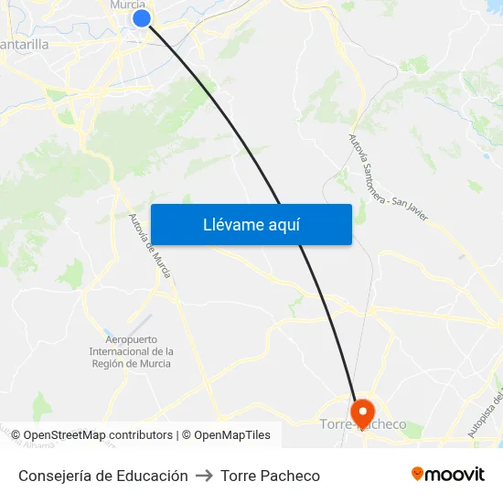 Consejería de Educación to Torre Pacheco map