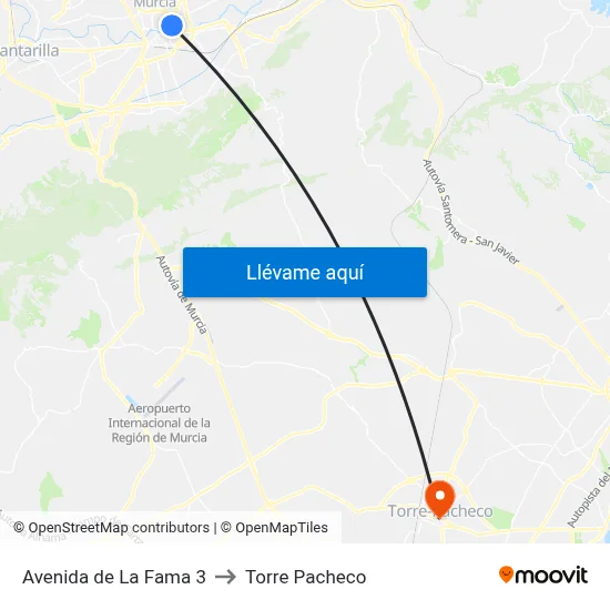 Avenida de La Fama 3 to Torre Pacheco map