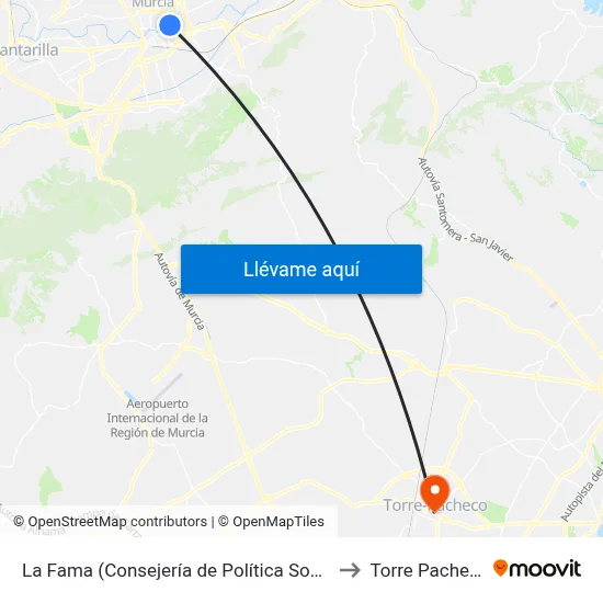 La Fama (Consejería de Política Social) to Torre Pacheco map