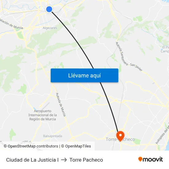 Ciudad de La Justicia I to Torre Pacheco map