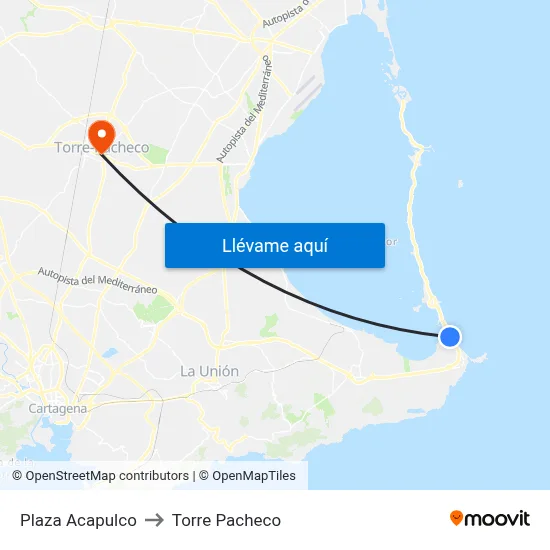 Plaza Acapulco to Torre Pacheco map