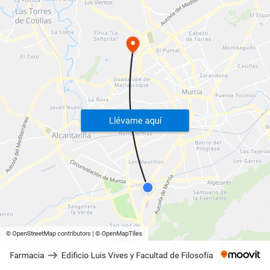 Farmacia to Edificio Luis Vives y Facultad de Filosofía map