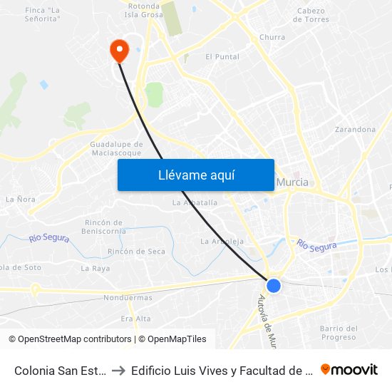 Colonia San Esteban to Edificio Luis Vives y Facultad de Filosofía map