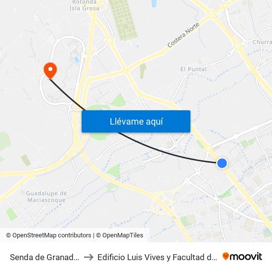 Senda de Granada (Par) to Edificio Luis Vives y Facultad de Filosofía map