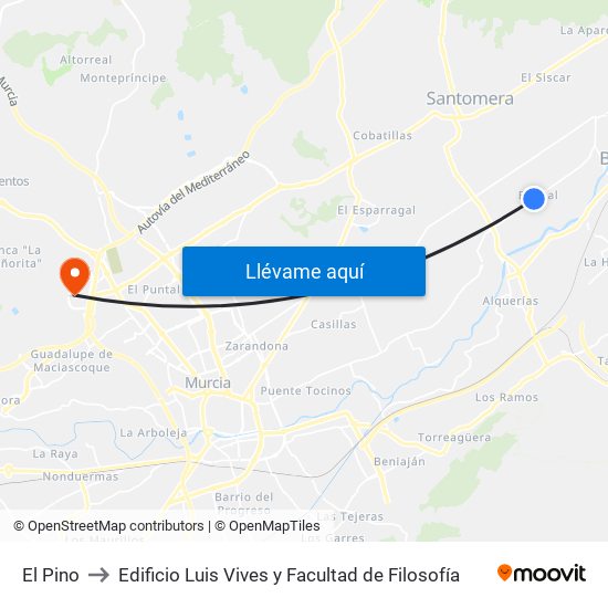 El Pino to Edificio Luis Vives y Facultad de Filosofía map