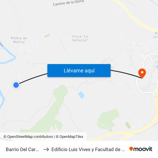 Barrio Del Carmen I to Edificio Luis Vives y Facultad de Filosofía map