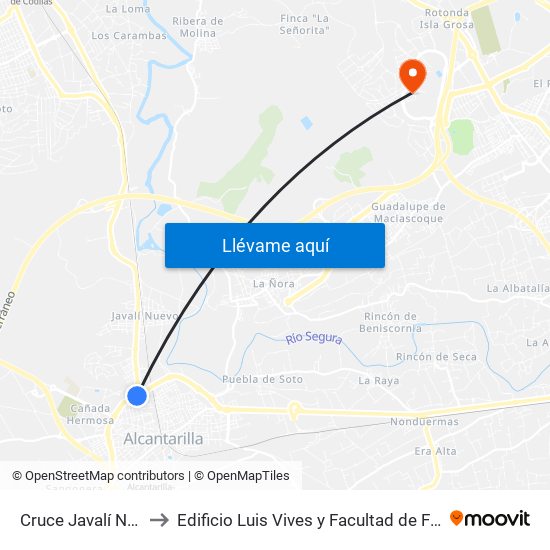 Cruce Javalí Nuevo to Edificio Luis Vives y Facultad de Filosofía map