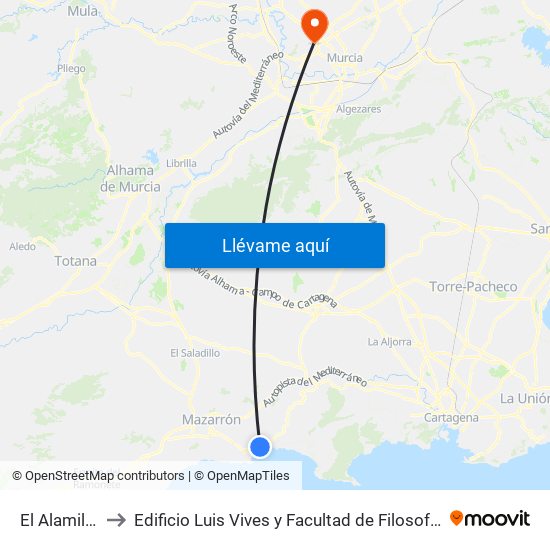 El Alamillo to Edificio Luis Vives y Facultad de Filosofía map