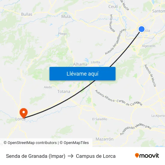 Senda de Granada (Impar) to Campus de Lorca map