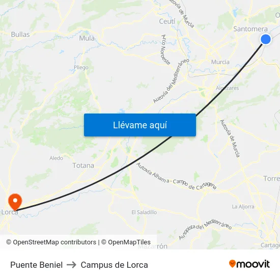 Puente Beniel to Campus de Lorca map