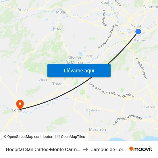 Hospital San Carlos-Monte Carmelo to Campus de Lorca map