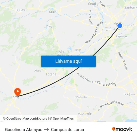 Gasolinera Atalayas to Campus de Lorca map
