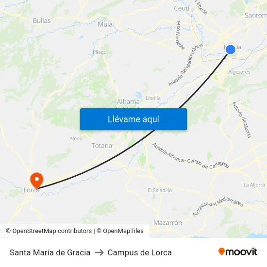 Santa María de Gracia to Campus de Lorca map