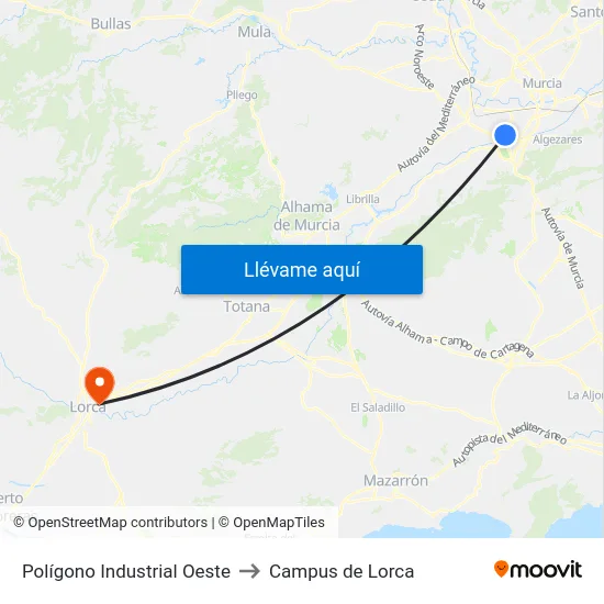 Polígono Industrial Oeste to Campus de Lorca map