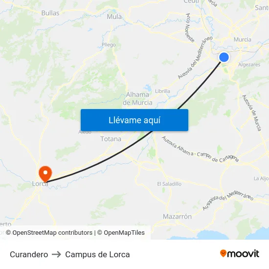 Curandero to Campus de Lorca map