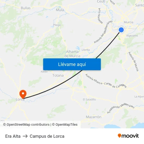 Era Alta to Campus de Lorca map
