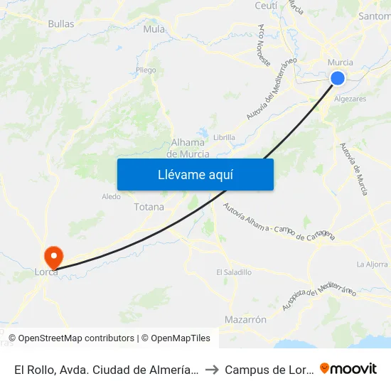 El Rollo, Avda. Ciudad de Almería, 11 to Campus de Lorca map
