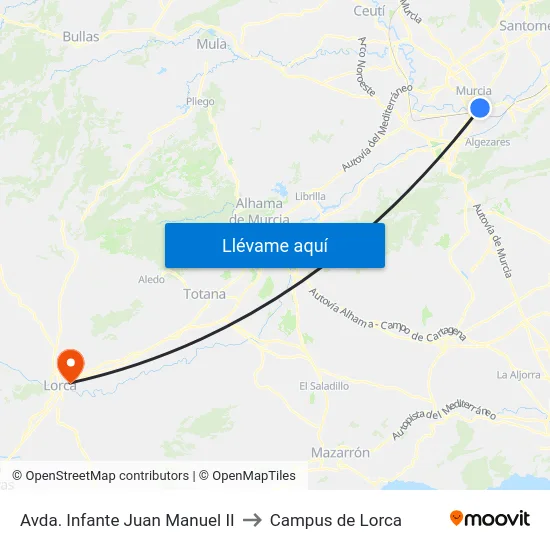 Avda. Infante Juan Manuel II to Campus de Lorca map