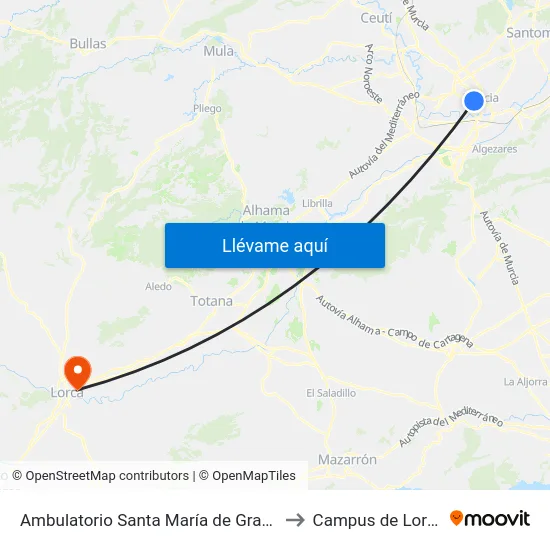 Ambulatorio Santa María de Gracia to Campus de Lorca map