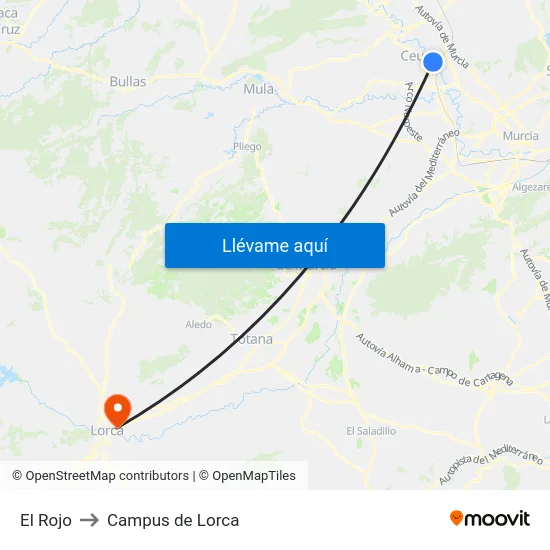 El Rojo to Campus de Lorca map