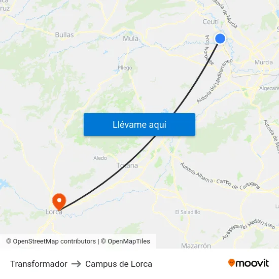 Transformador to Campus de Lorca map