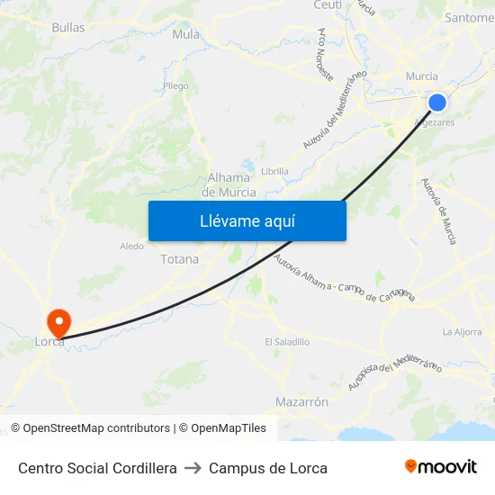 Centro Social Cordillera to Campus de Lorca map