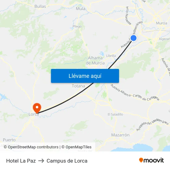 Hotel La Paz to Campus de Lorca map