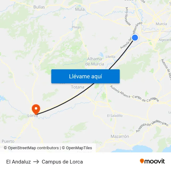 El Andaluz to Campus de Lorca map