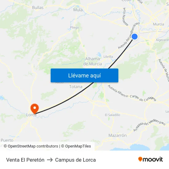 Venta El Peretón to Campus de Lorca map
