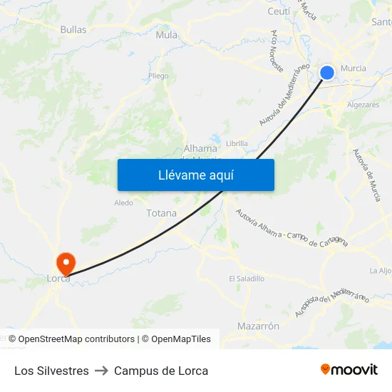Los Silvestres to Campus de Lorca map