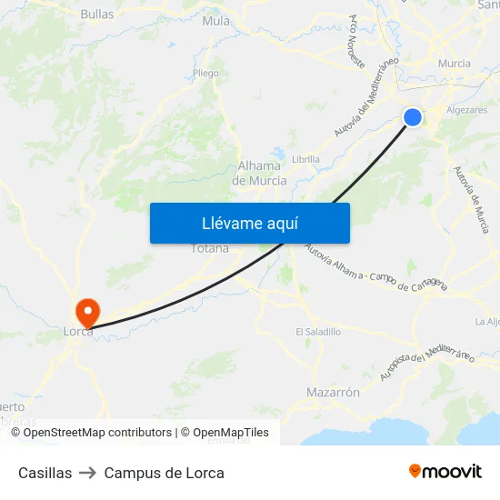 Casillas to Campus de Lorca map