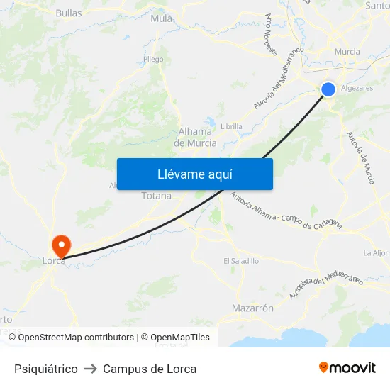 Psiquiátrico to Campus de Lorca map