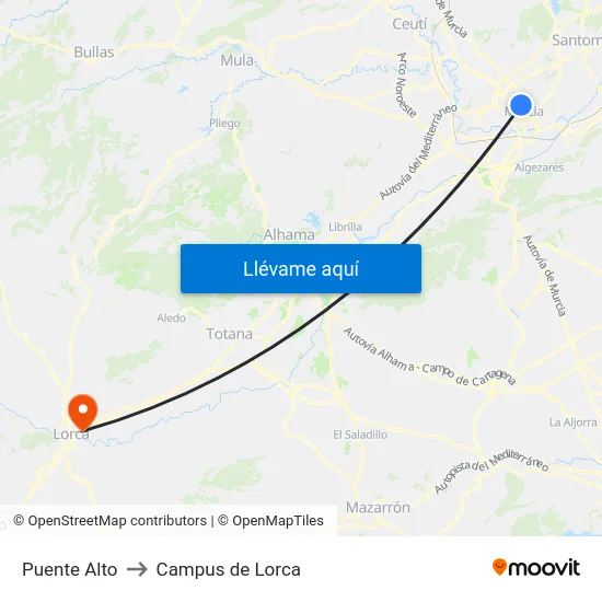 Puente Alto to Campus de Lorca map