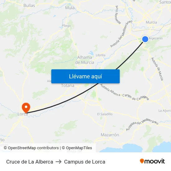 Cruce de La Alberca to Campus de Lorca map