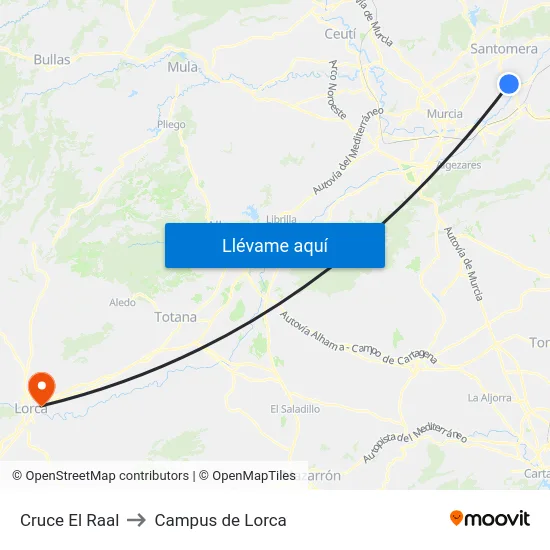 Cruce El Raal to Campus de Lorca map