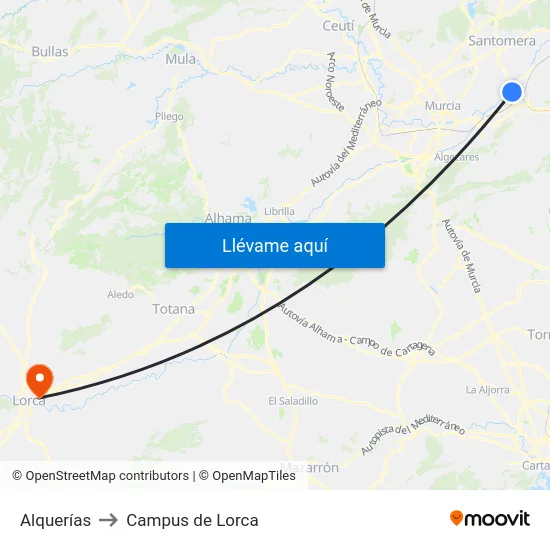 Alquerías to Campus de Lorca map