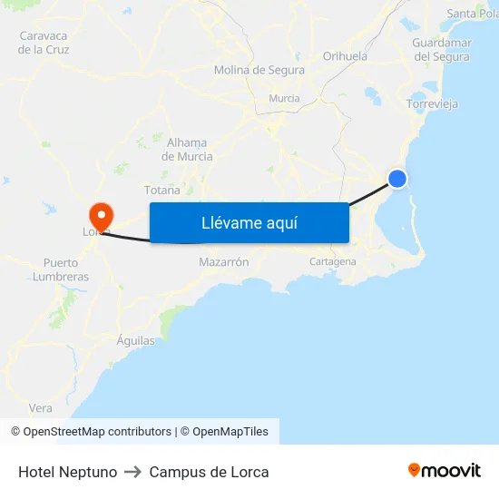 Hotel Neptuno to Campus de Lorca map