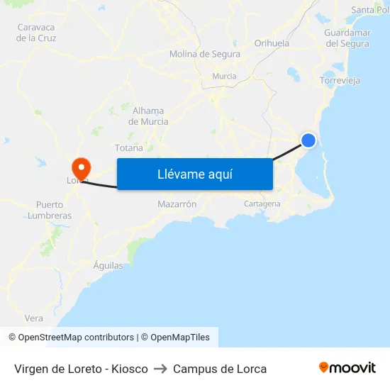 Virgen de Loreto - Kiosco to Campus de Lorca map