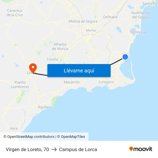 Virgen de Loreto, 70 to Campus de Lorca map