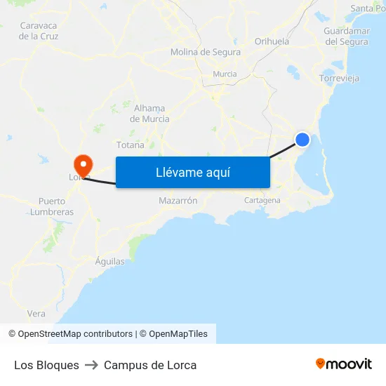 Los Bloques to Campus de Lorca map