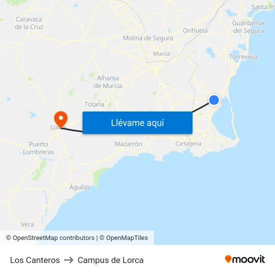 Los Canteros to Campus de Lorca map