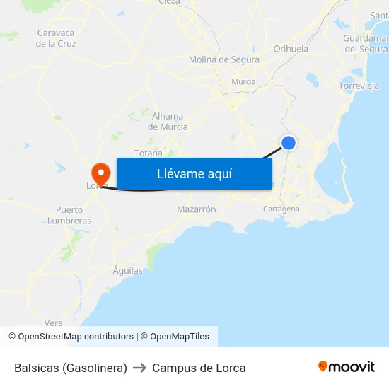 Balsicas (Gasolinera) to Campus de Lorca map